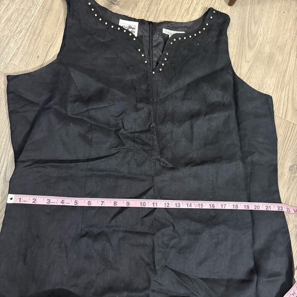 Nikki Valenti 100% Irish Linen Midi Dress Sz 20 Black Embroidered Sleeveless - Picture 9 of 14